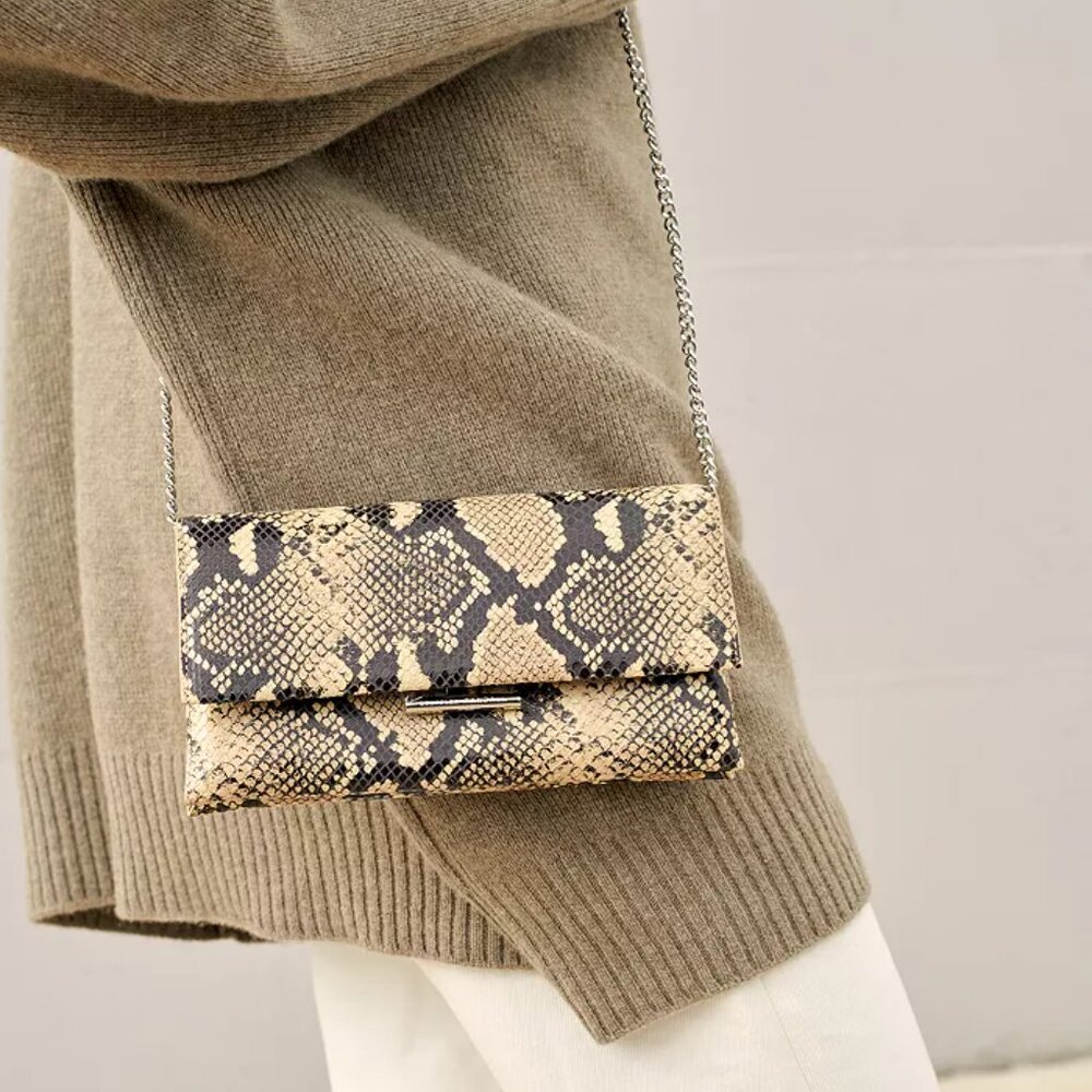 Loeffler Randall Black and Cream Snakeskin Clutch